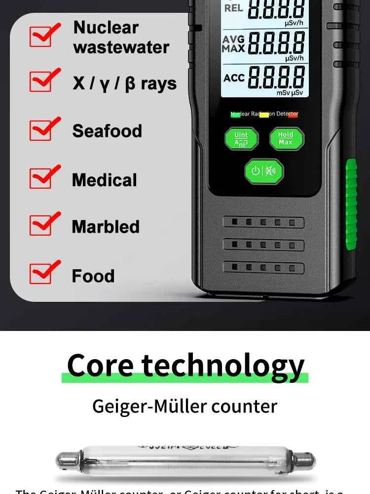 RD650 Geiger Counter Nuclear Radiation Detector X-ray γ-ray β-ray Radioactivity Tester Marble Detector Personal Dosimeter