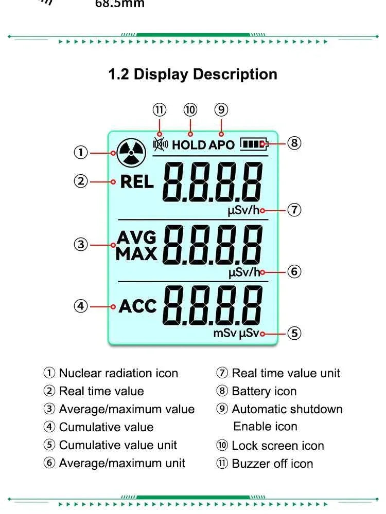 RD650 Geiger Counter Nuclear Radiation Detector X-ray γ-ray β-ray Radioactivity Tester Marble Detector Personal Dosimeter