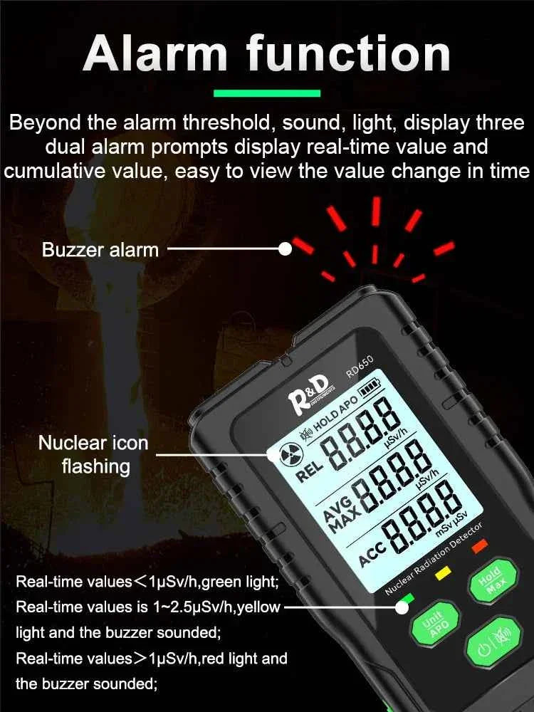 RD650 Geiger Counter Nuclear Radiation Detector X-ray γ-ray β-ray Radioactivity Tester Marble Detector Personal Dosimeter