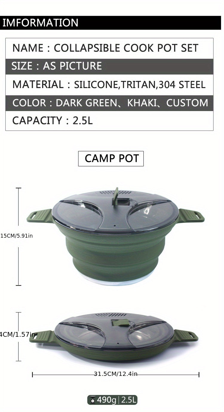 [Camping Collapsible Cook Pot] Collapsible Camping Cook Pot, Portable Cookware for Outdoor Hiking - Seeds-or-Survival