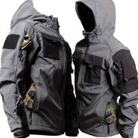 Chic Color Block Men's Windproof Long Sleeve Hooded Zip Up Jacket With Multi-pocket, Men's Outdoor Tactical Outwear For Fall Winter Hiking Camping Fishing