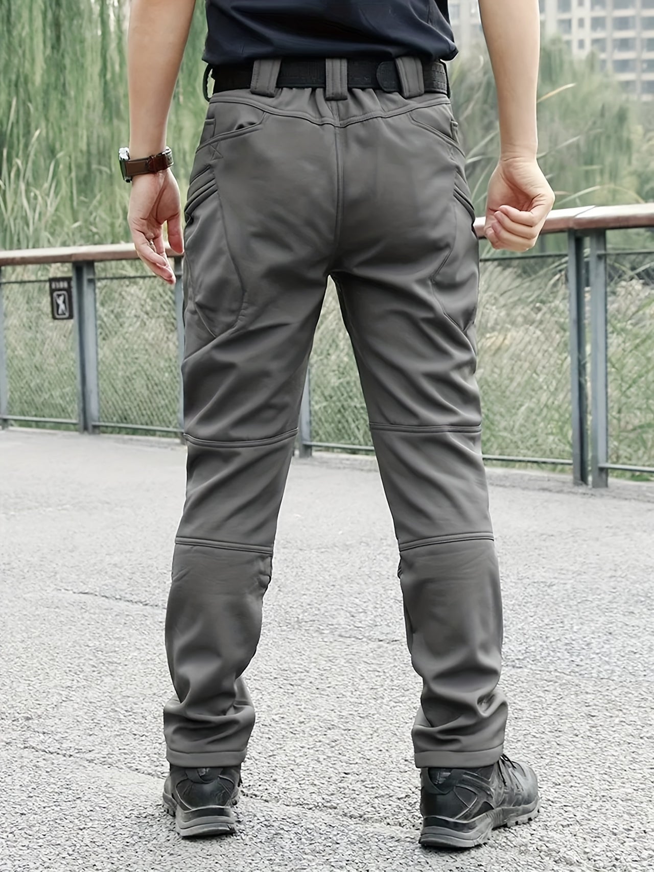 Warm & Durable Men's Tactical Pants - Fleece-Lined Polyester-Spandex Blend, Casual Style with Multiple Pockets & Adjustable Waistband for Winter Outdoor Activities - Seeds-or-Survival