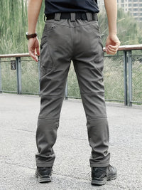 Warm & Durable Men's Tactical Pants - Fleece-Lined Polyester-Spandex Blend, Casual Style with Multiple Pockets & Adjustable Waistband for Winter Outdoor Activities - Seeds-or-Survival