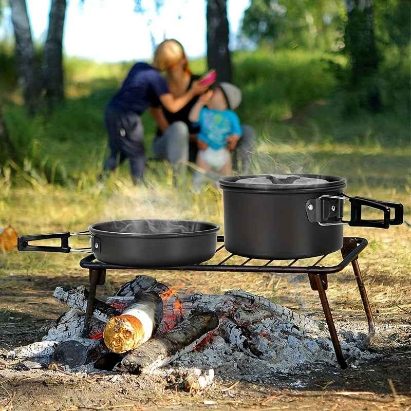 15pcs Camping Cookware Set - Non-Stick Aluminum Alloy, Includes Kettle, Frying Pan, Plates & Utensils for Outdoor Adventures