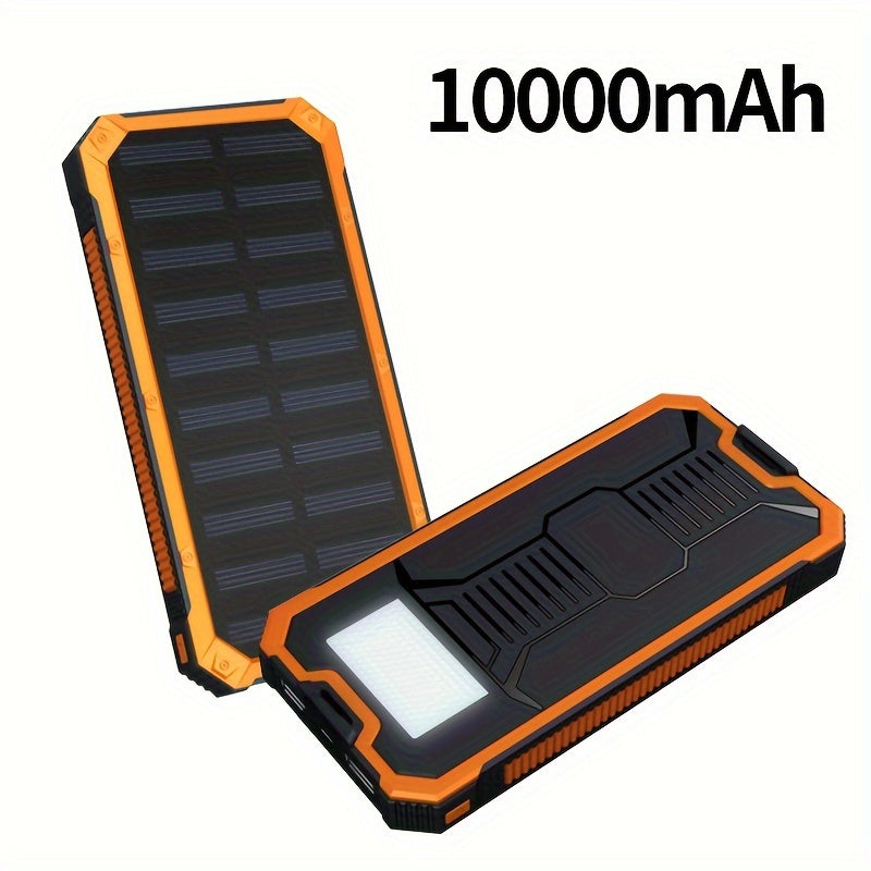 1pc EcoPower 10000mAh Solar Power Bank with LED Light, Dual Output, Portable Charger with Voltage Display, USB & Battery Powered, Universal Compatibility, Rechargeable Lithium Polymer Battery