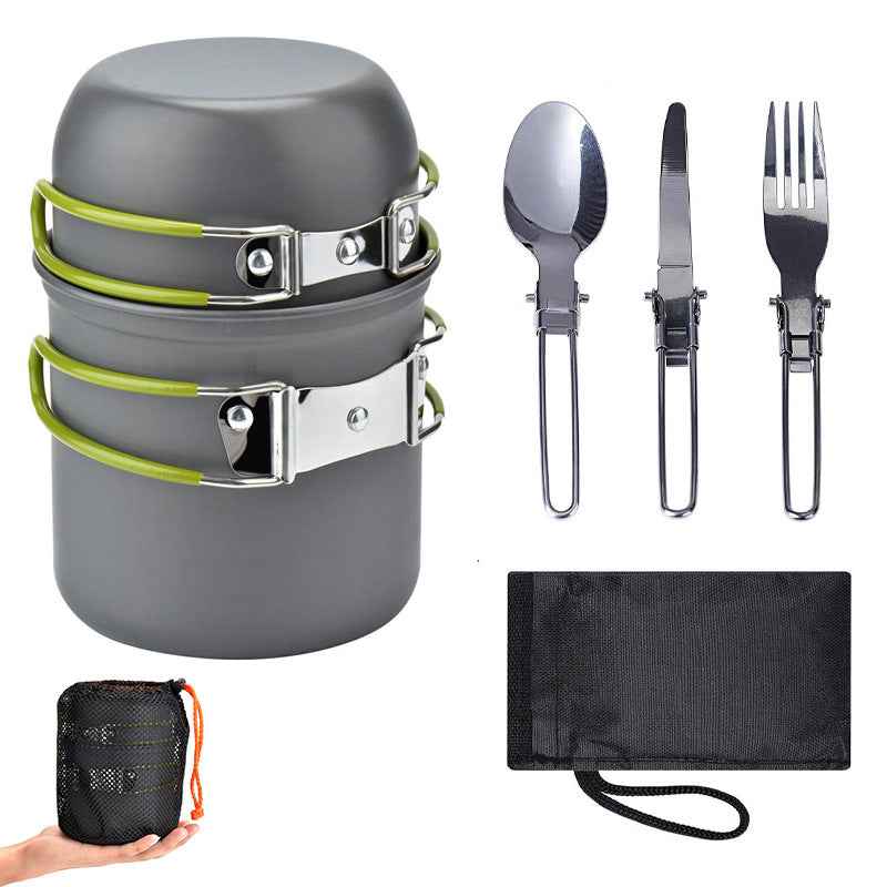 1pc Camping Cookware Kit With Stainless Forks Knives Spoons For Outdoor Camping, Picnic, Travel, Cooking