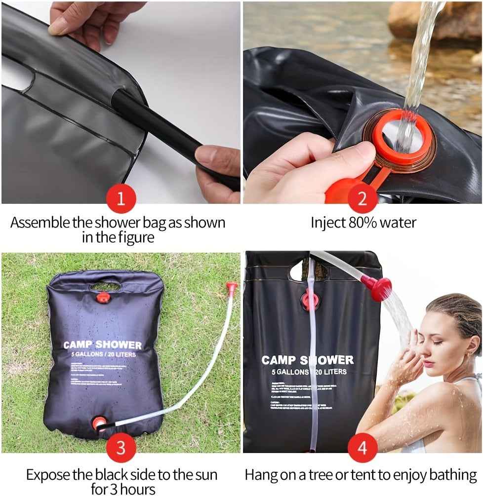 20L Portable Camping Shower Bag With Removable Hose & On-off Switchable Shower Head, Perfect For Outdoor Camping & Traveling