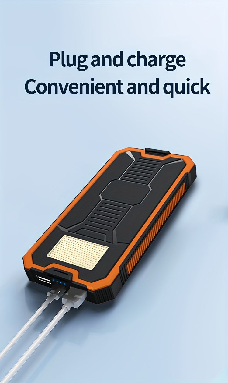 1pc EcoPower 10000mAh Solar Power Bank with LED Light, Dual Output, Portable Charger with Voltage Display, USB & Battery Powered, Universal Compatibility, Rechargeable Lithium Polymer Battery