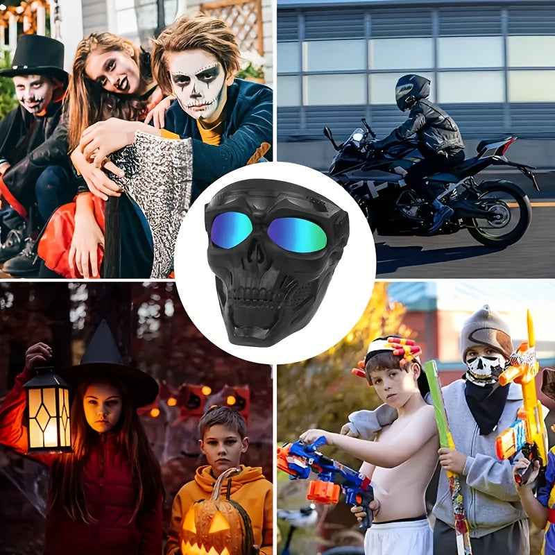Skull Mask Full Face Protective Goggles - Windproof, Tactical Outdoor Cycling & Motorcycle Riding Eyewear With Drawstring Closure For Adults
