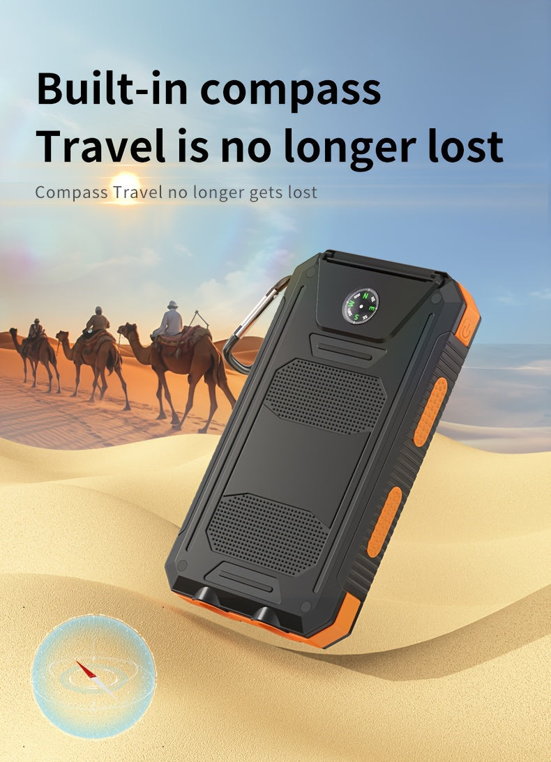 10000mAh/19800mAh/20000mAh Portable Solar Power Bank, Portable Solar Mobile Phone Charger, Camping External Battery Charger for Mobile Phones, 2 USB/ LED Flashlights with Compass