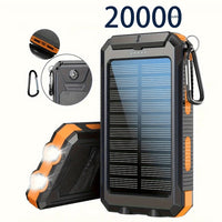10000mAh/19800mAh/20000mAh Portable Solar Power Bank, Portable Solar Mobile Phone Charger, Camping External Battery Charger for Mobile Phones, 2 USB/ LED Flashlights with Compass