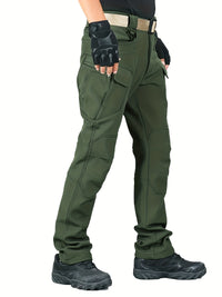 Warm & Durable Men's Tactical Pants - Fleece-Lined Polyester-Spandex Blend, Casual Style with Multiple Pockets & Adjustable Waistband for Winter Outdoor Activities - Seeds-or-Survival