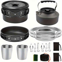 15pcs Camping Cookware Set - Non-Stick Aluminum Alloy, Includes Kettle, Frying Pan, Plates & Utensils for Outdoor Adventures