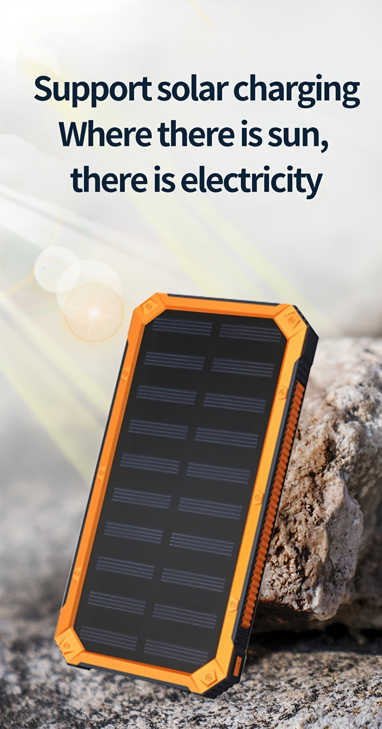 1pc EcoPower 10000mAh Solar Power Bank with LED Light, Dual Output, Portable Charger with Voltage Display, USB & Battery Powered, Universal Compatibility, Rechargeable Lithium Polymer Battery