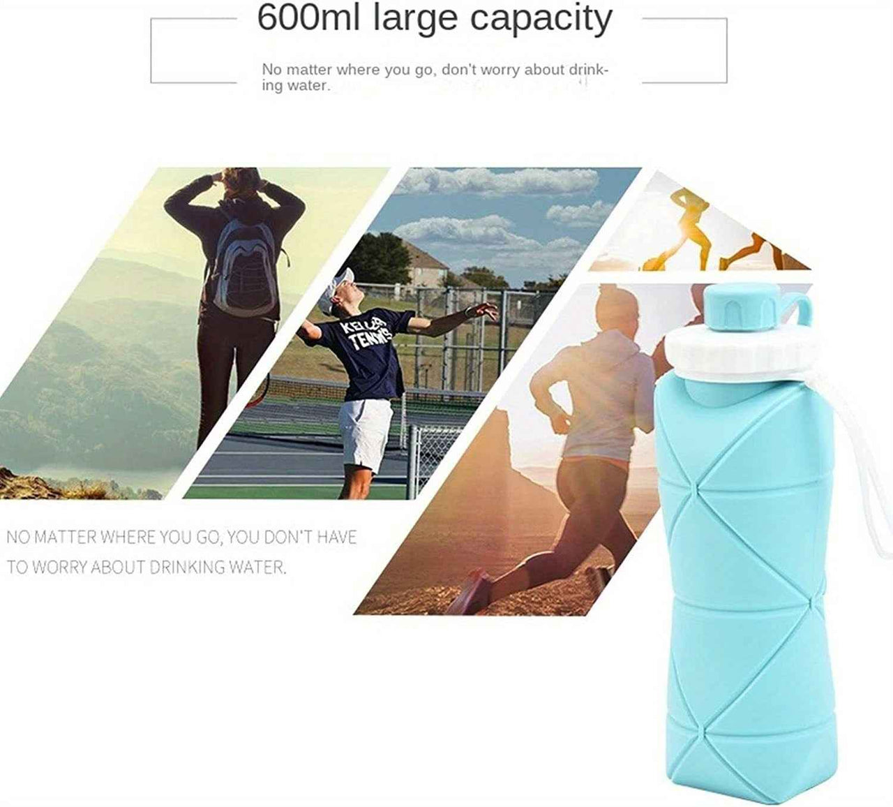 Foldable Silicone Water Bottle - Portable, Leak-Proof, Reusable For Travel, Gym, Camping, Hiking