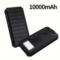 1pc EcoPower 10000mAh Solar Power Bank with LED Light, Dual Output, Portable Charger with Voltage Display, USB & Battery Powered, Universal Compatibility, Rechargeable Lithium Polymer Battery