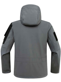 Chic Color Block Men's Windproof Long Sleeve Hooded Zip Up Jacket With Multi-pocket, Men's Outdoor Tactical Outwear For Fall Winter Hiking Camping Fishing