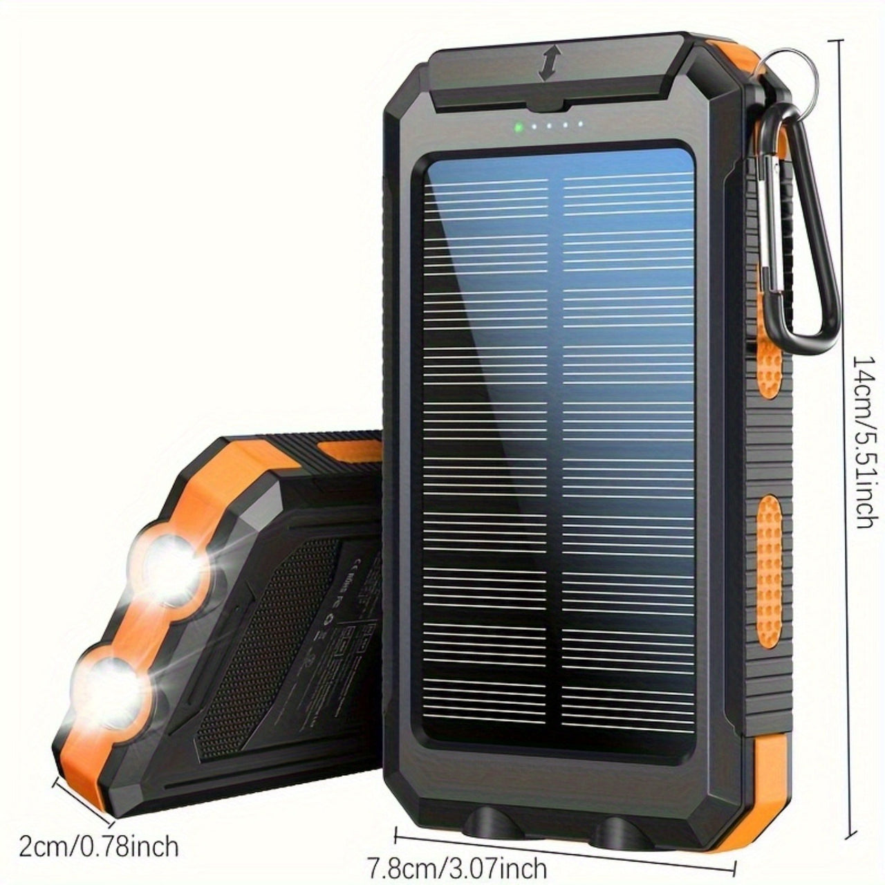 10000mAh/19800mAh/20000mAh Portable Solar Power Bank, Portable Solar Mobile Phone Charger, Camping External Battery Charger for Mobile Phones, 2 USB/ LED Flashlights with Compass