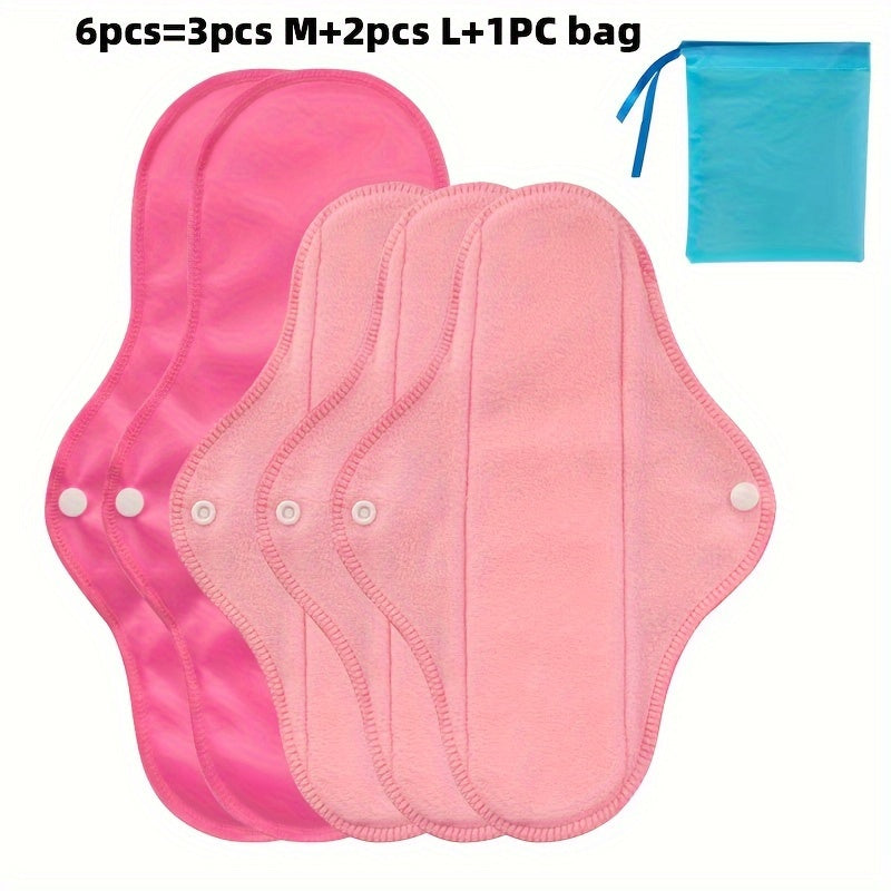 6pcs Reusable Sanitary Napkins Set - Ultra-Absorbent, Leak-Proof, and Misplacement-Proof Feminine Hygiene Products with Wings for Large Flow - Includes 1pc Storage Bag and Unscented Design for Comfortable and Convenient Menst