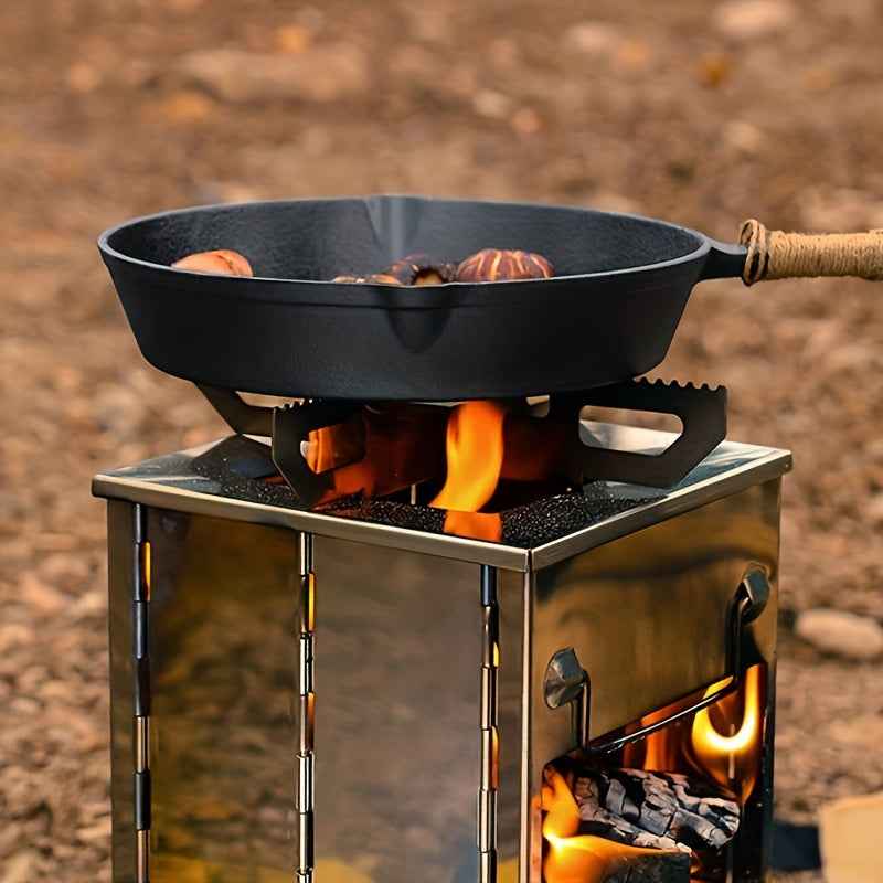 A Mini Outdoor Fire Stove Made of Stainless Steel, Suitable for Picnics, Barbecues, And Camping, Comes with a Storage Bag.