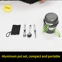 1pc Camping Cookware Kit With Stainless Forks Knives Spoons For Outdoor Camping, Picnic, Travel, Cooking - Seeds-or-Survival