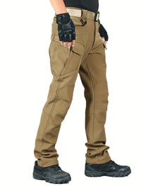 Warm & Durable Men's Tactical Pants - Fleece-Lined Polyester-Spandex Blend, Casual Style with Multiple Pockets & Adjustable Waistband for Winter Outdoor Activities - Seeds-or-Survival