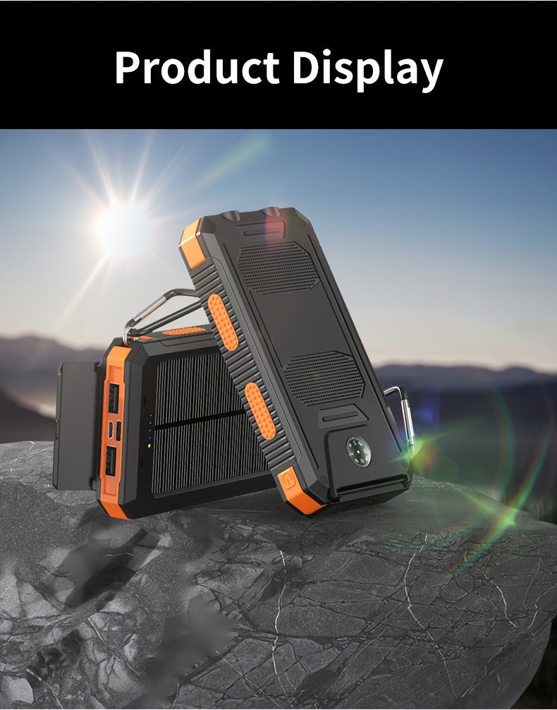 10000mAh/19800mAh/20000mAh Portable Solar Power Bank, Portable Solar Mobile Phone Charger, Camping External Battery Charger for Mobile Phones, 2 USB/ LED Flashlights with Compass