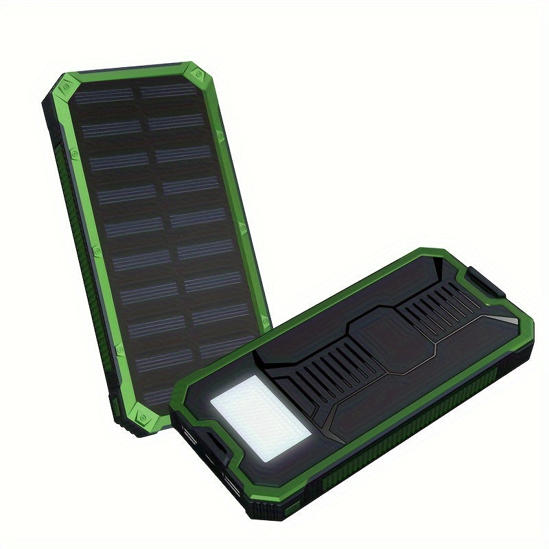 1pc EcoPower 10000mAh Solar Power Bank with LED Light, Dual Output, Portable Charger with Voltage Display, USB & Battery Powered, Universal Compatibility, Rechargeable Lithium Polymer Battery