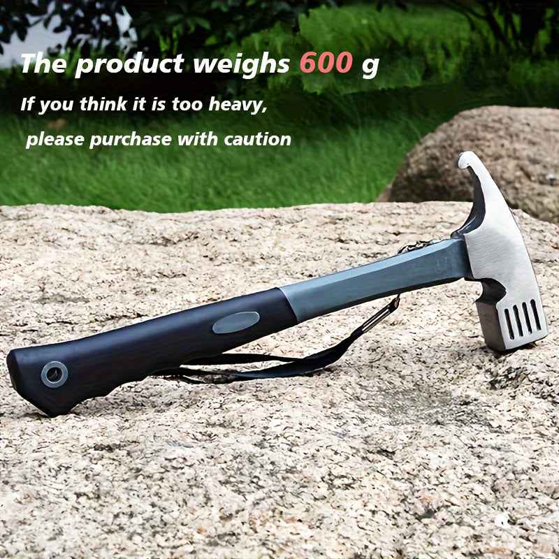 Heavy-Duty Camping Hammer with Tent Stake Remover - Comfort Grip Handle - Secure Carrying Strap - Durable Carbon Steel Head for Outdoor Adventures