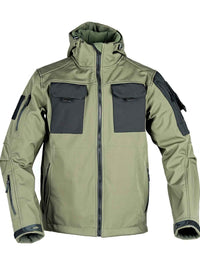Chic Color Block Men's Windproof Long Sleeve Hooded Zip Up Jacket With Multi-pocket, Men's Outdoor Tactical Outwear For Fall Winter Hiking Camping Fishing