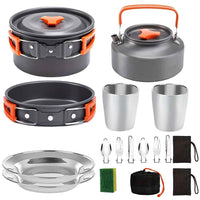 15pcs Camping Cookware Set - Non-Stick Aluminum Alloy, Includes Kettle, Frying Pan, Plates & Utensils for Outdoor Adventures
