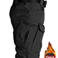 Warm & Durable Men's Tactical Pants - Fleece-Lined Polyester-Spandex Blend, Casual Style with Multiple Pockets & Adjustable Waistband for Winter Outdoor Activities - Seeds-or-Survival