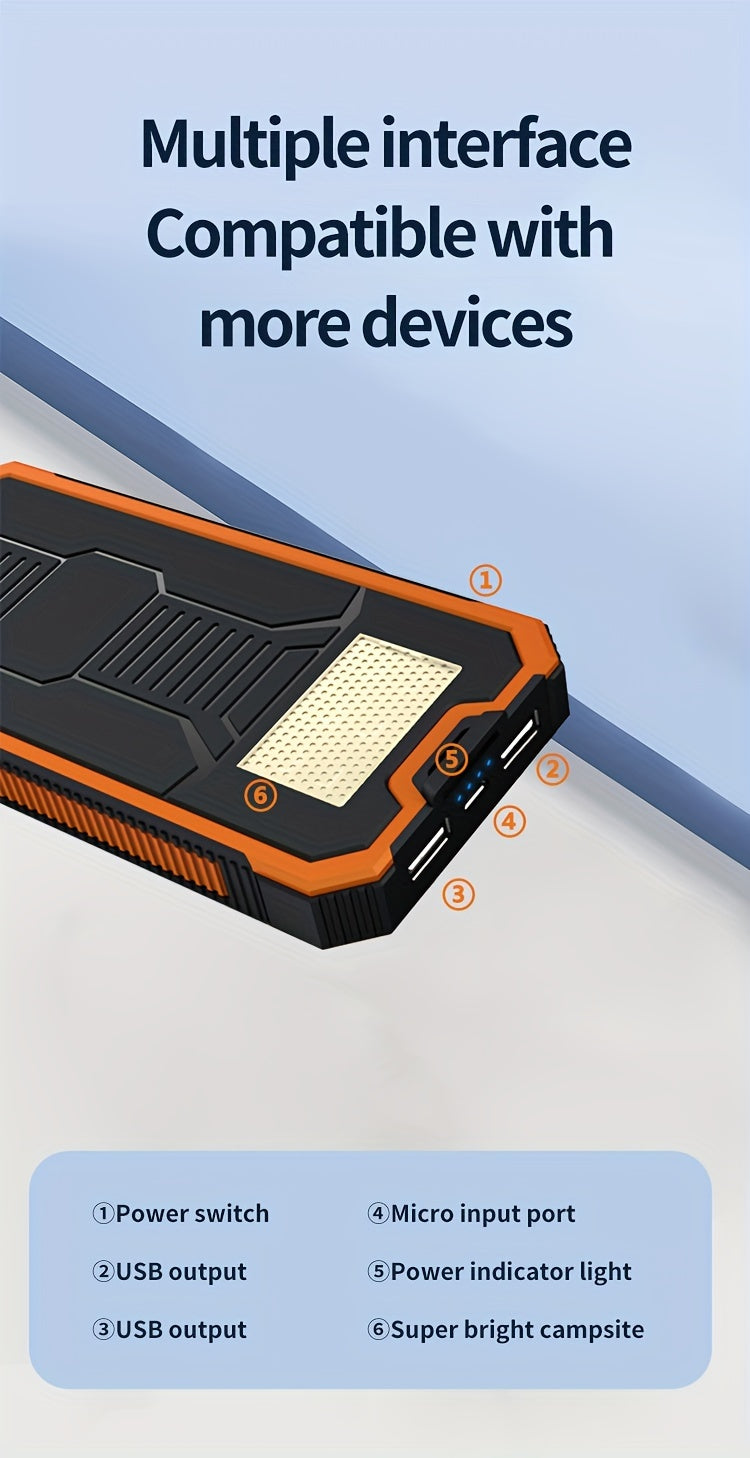 1pc EcoPower 10000mAh Solar Power Bank with LED Light, Dual Output, Portable Charger with Voltage Display, USB & Battery Powered, Universal Compatibility, Rechargeable Lithium Polymer Battery