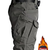 Warm & Durable Men's Tactical Pants - Fleece-Lined Polyester-Spandex Blend, Casual Style with Multiple Pockets & Adjustable Waistband for Winter Outdoor Activities - Seeds-or-Survival