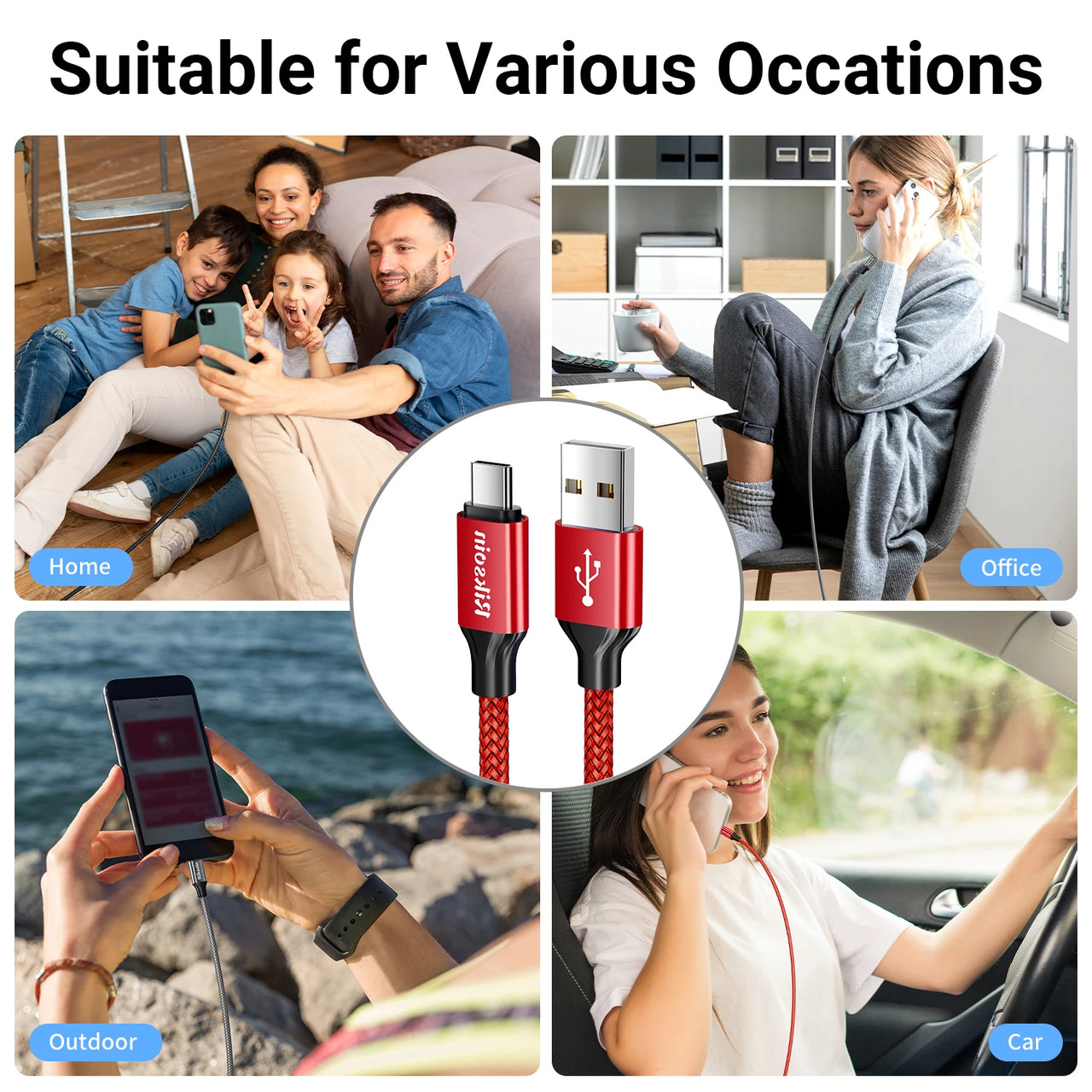 5-Pack Durable Nylon Braided USB Type-C Charging Cables 3FT 6FT 9FT Options Compatible 10-20W Power Delivery ≤36V Braided Cable