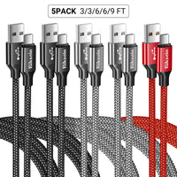 5-Pack Durable Nylon Braided USB Type-C Charging Cables 3FT 6FT 9FT Options Compatible 10-20W Power Delivery ≤36V Braided Cable