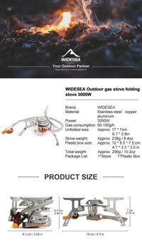 Widesea Camping Gas Stove Outdoor Tourist Burner Strong Fire Heater Tourism Cooker Survival Furnace Supplies Equipment Picnic