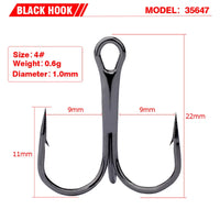 10Pcs/lot 2# 4# 6# 8# 10# Black Fishing Hook High Carbon Steel Treble Overturned Hooks Fishing Tackle Round Bend Treble For Bass
