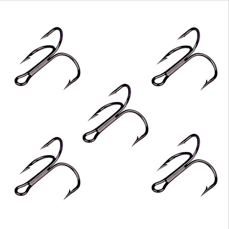 10Pcs/lot 2# 4# 6# 8# 10# Black Fishing Hook High Carbon Steel Treble Overturned Hooks Fishing Tackle Round Bend Treble For Bass