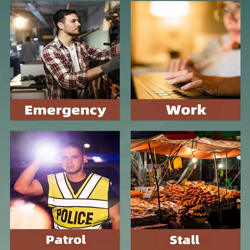 Emergency, Work, Patrol, and Stall scenes depicting various settings and activities for versatile lighting use.
