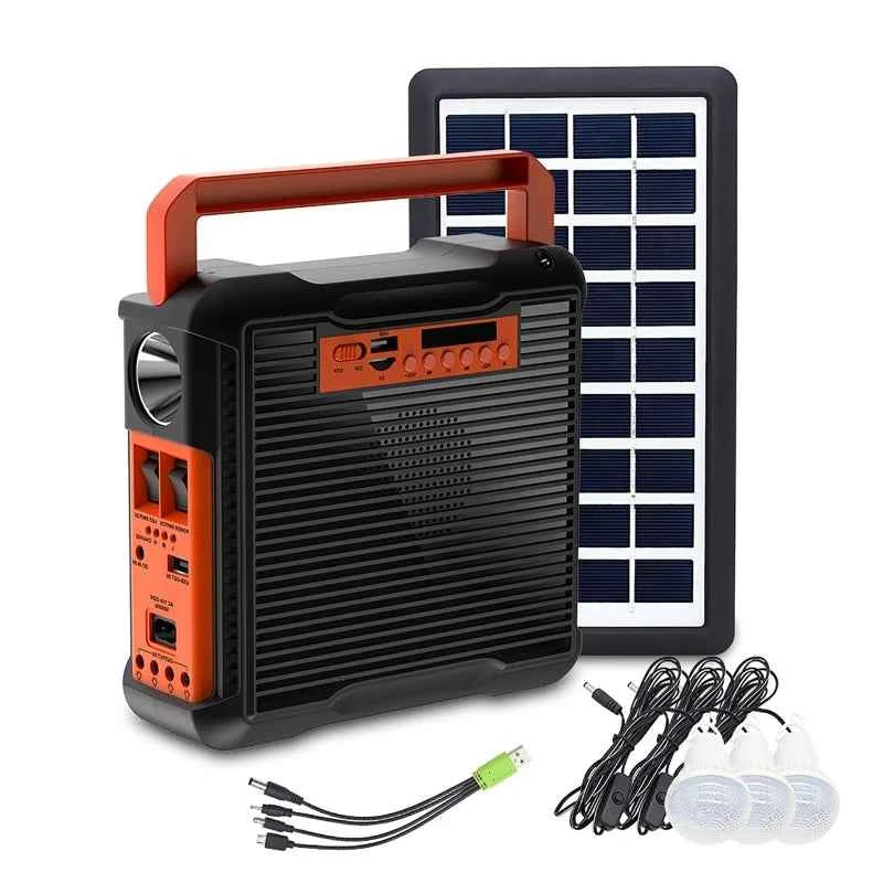 Solar Panel Generator Kit with 3 LED Bulbs Bluetooth Radio Speaker for Outdoor Camping Emergency Power Supply