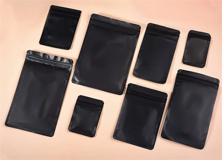100PCS Matte Black Aluminum Foil Ziplock Packaging Bag DIY Matcha Snack Coffee Sugar Beaf Biscuit Candy Tea Gift Storage Pouches
