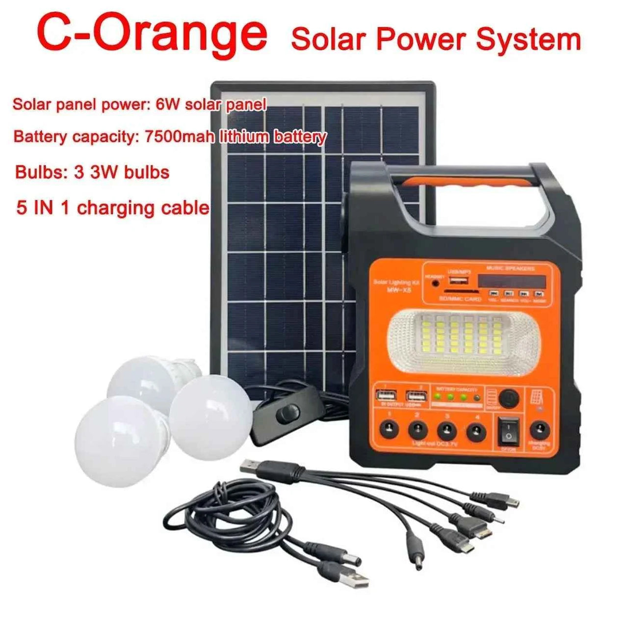 Solar Panel Generator Kit with 3 LED Bulbs Bluetooth Radio Speaker for Outdoor Camping Emergency Power Supply