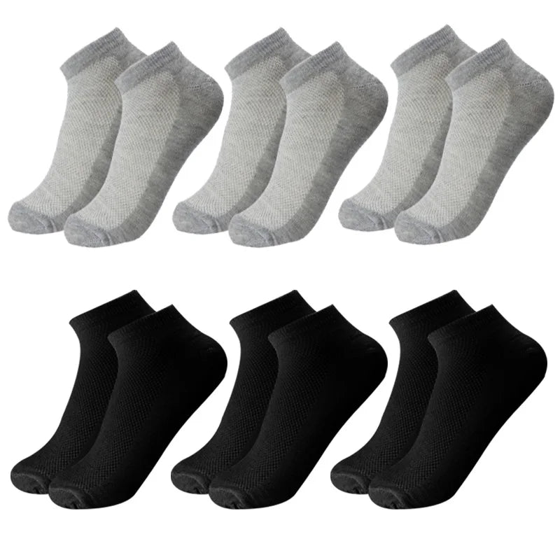 6 Pairs Breathable Men's Socks Short Ankle Elastic Solid Color Mesh High Quality Business Unisex Sokken Plus Size EU38-47