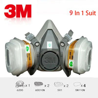 3M 6200 Mask or 9in1 6200 Half Facepiece Gas Mask Respirator With 6001/2091 Filter Fit Painting Spraying Dust Proof