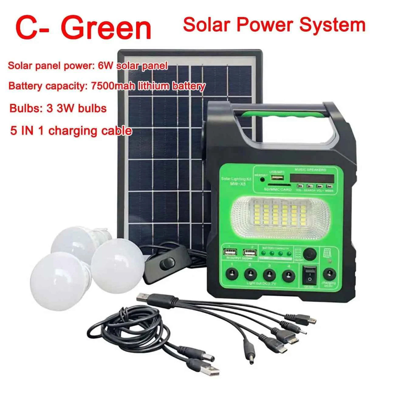 Solar Panel Generator Kit with 3 LED Bulbs Bluetooth Radio Speaker for Outdoor Camping Emergency Power Supply