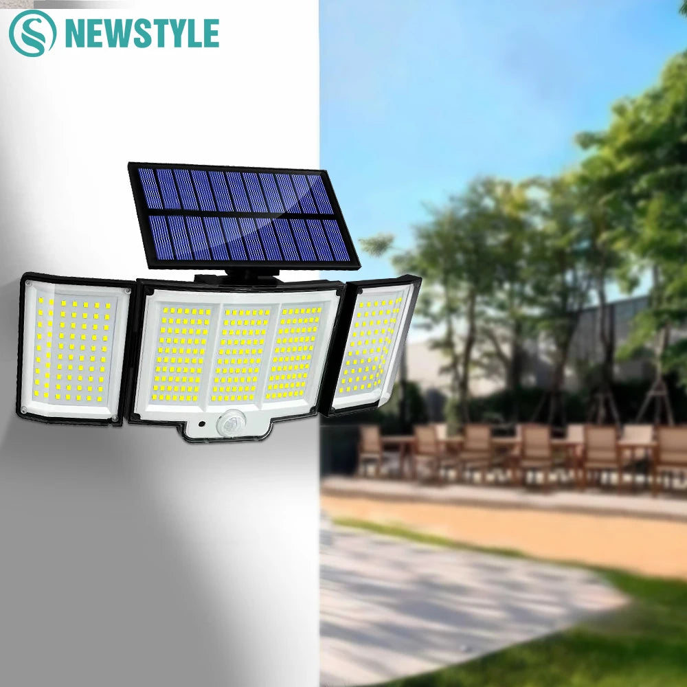 Solar Lights Outdoor 348LED 3 Heads Waterproof Solar Powered Security Flood Lights Motion Sensor Outdoor Lights For Garden