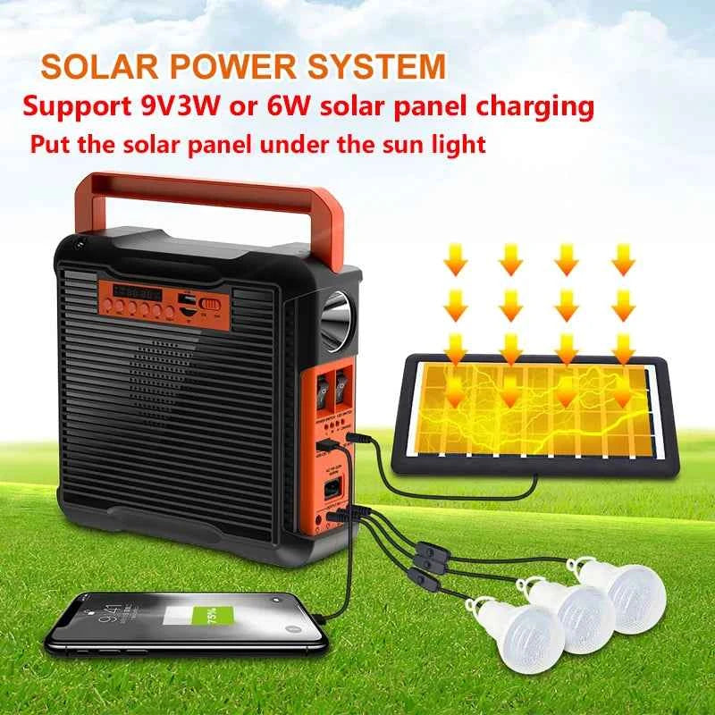 Solar Panel Generator Kit with 3 LED Bulbs Bluetooth Radio Speaker for Outdoor Camping Emergency Power Supply