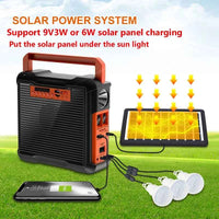 Solar Panel Generator Kit with 3 LED Bulbs Bluetooth Radio Speaker for Outdoor Camping Emergency Power Supply