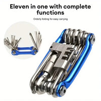 11-in-1 Bike Tool Mini Multitool Kit - Lightweight Stainless Steel Tool Wrench, Screwdriver, Chain, Hexagon Wheel Spoke